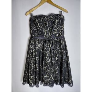 NWT robert rodriguez Lace Party Dress Black Sleeveless Strapless Knee Size 12